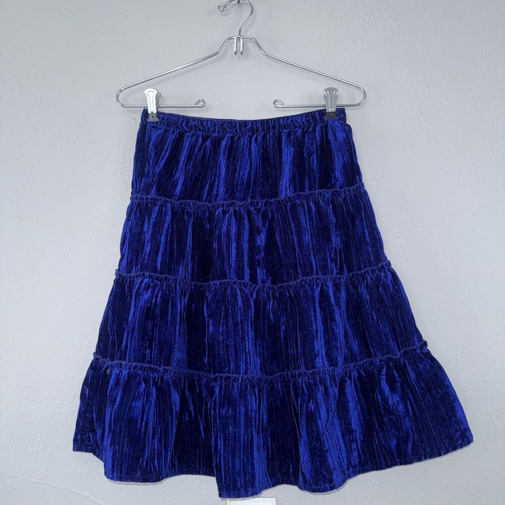 George Girls Crushed Blue Velvet Tiered A Line Skirt size 7/8 EUC